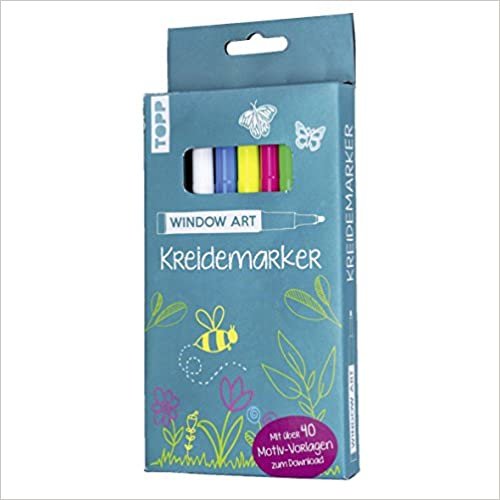 okumak Window Art Kreidemarker: 5 Kreidemarker (Weiß, Gelb, Blau, Grün, Pink) mit über 40 Motiv-Vorlagen zum Download