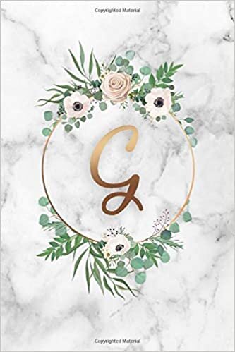 okumak G: Cute Monogram Initial Letter G Blank Dot Grid Bullet Notebook for Girls &amp; Women - Elegant Personalized Journal &amp; Diary for Writing &amp; Notes with Dot Gridded Pages - Pretty Floral &amp; Grey Marble Print