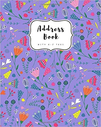 okumak Address Book with A-Z Tabs: 8x10 Contact Journal Jumbo | Alphabetical Index | Large Print | Cute Decorative Flower Design Blue-Violet