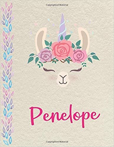 okumak Penelope: Personalized Llama Primary Composition Notebook for girls with pink Name: handwriting practice paper for Kindergarten to 2nd Grade ... composition books k 2, 8.5x11 in, 110 pages )