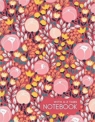 okumak Notebook with A-Z Tabs: 8.5 x 11 Lined-Journal Organizer Large with Alphabetical Sections Printed | Pretty Flower Garden Design Red