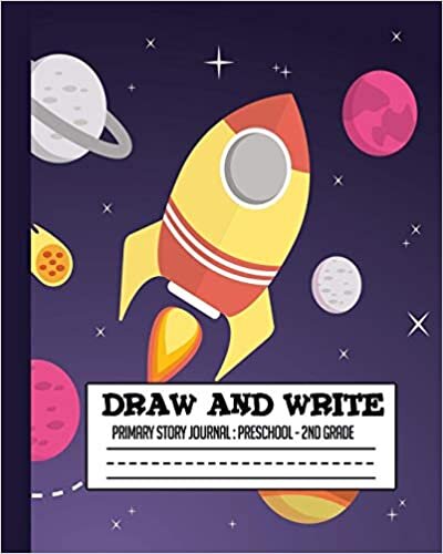 okumak Draw and Write, Primary Story Journal: Preschool - 2nd Grade: 8x10 outer space write and draw, astronaut story paper for Kindergarten, 1st grade and 2nd grade, K-2 spaceship notebook
