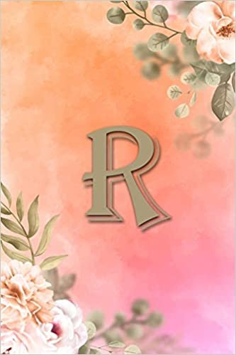 okumak R: Initial R Notebook for Womens and Girls, Pink Green Flower 6 x 9 120 pages
