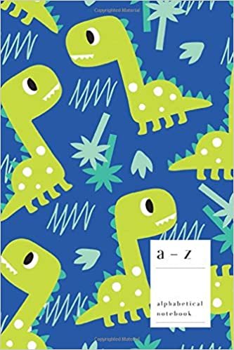 okumak A-Z Alphabetical Notebook: 6x9 Medium Ruled-Journal with Alphabet Index | Cute Dinosaur Forest Cover Design | Blue