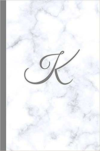 okumak K: Letter K Monogram Marble Journal with White &amp; Grey Marble Notebook Cover, Stylish Gray Personal Name Initial, 6x9 inch blank lined college ruled diary, perfect bound Glossy Soft Cover