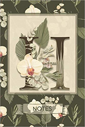 okumak H Notes: Tropical Boho Style Floral Notebook Monogram Initial H Blank Lined Journal | Orchids and Palms | Decorated Interior