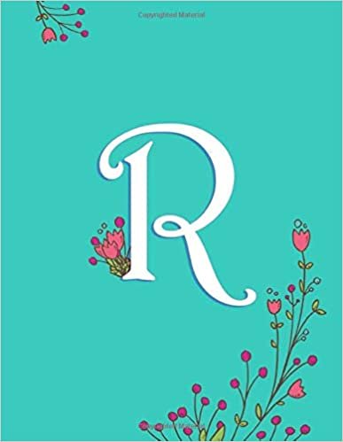 okumak R: Turquoise Monogram R Initial Blank Lined Journal – Pretty Pastel Floral Notebook For Women, Smooth Glossy Cover, 100 College Ruled Pages, 8.5x11” Extra Large Size