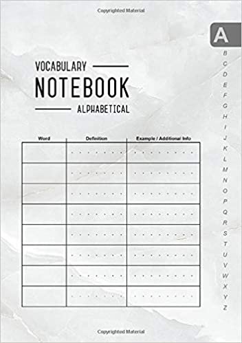 okumak Vocabulary Notebook Alphabetical: A5 Medium Notebook 3 Columns with A-Z Tabs Printed | Marble White Design