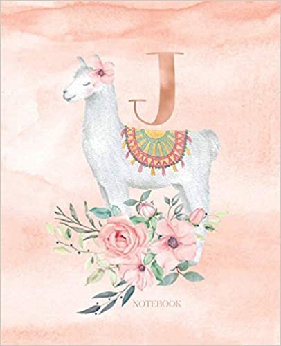 okumak Notebook: Llama Alpaca Notebook Journal Rose Gold Monogram Letter J Watercolor with Pink Flowers (7.5&quot; x 9.25”) Composition book for Girls Teens Women and School