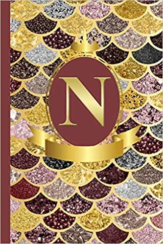 okumak Letter N Notebook: Initial N Monogram Blank Lined Notebook Journal Rose Pink Gold Mermaid Scales Design Cover