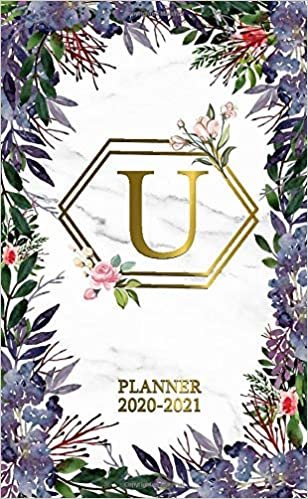 okumak U 2020-2021 Planner: Marble &amp; Gold Two Year 2020-2021 Monthly Pocket Planner | Nifty 24 Months Spread View Agenda With Notes, Holidays, Password Log &amp; Contact List | Floral Monogram Initial Letter U