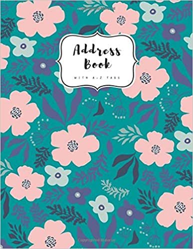 okumak Address Book with A-Z Tabs: A4 Contact Journal Jumbo | Alphabetical Index | Large Print | Cute Illustration Flower Design Teal