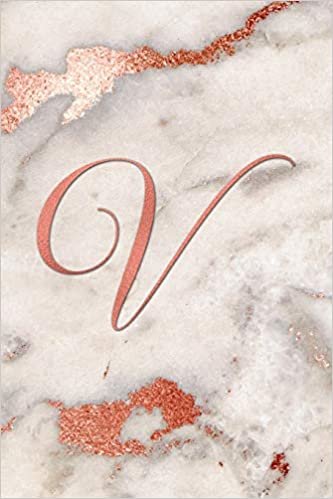okumak V: Letter V Journal, Rose Gold on Rose Gold Marble, Personalized Notebook Monogram Initial, 6 x 9