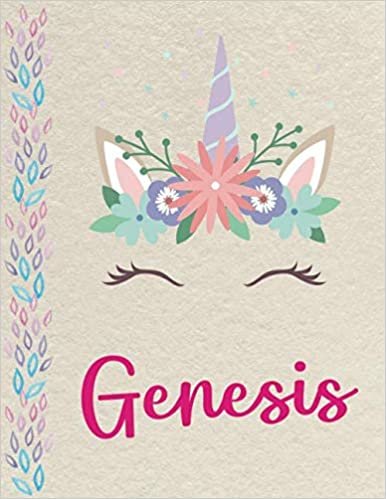 okumak Genesis: Personalized Unicorn Primary Composition Notebook for girls with pink Name: handwriting practice paper for Kindergarten to 2nd Grade ... composition books k 2, 8.5x11 in, 110 pages )