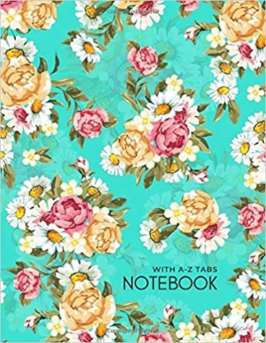 okumak Notebook with A-Z Tabs: 8.5 x 11 Lined-Journal Organizer Large with Alphabetical Sections Printed | Peony and Daisy Flower with Shadow Design Turquoise