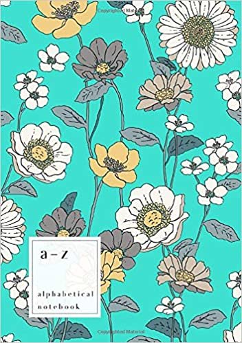 okumak A-Z Alphabetical Notebook: A5 Medium Ruled-Journal with Alphabet Index | Pretty Drawing Floral Cover Design | Turquoise