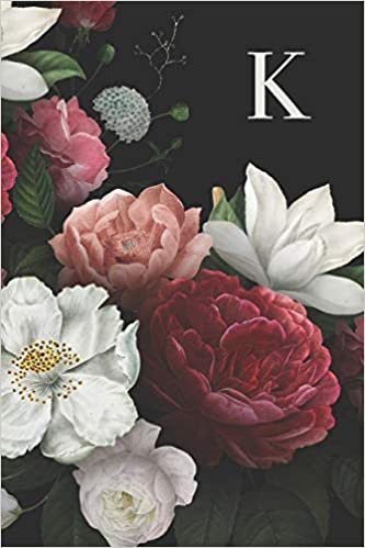 okumak K: 110 Sketchbook Pages (6 x 9) | Beautiful Monogram Sketch Notebook with Vintage Roses and Peonies. Personalized Initial Letter | Monogramed Sketchbook