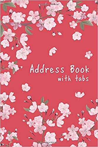 okumak Address Book with Tabs: 4x6 Mini Contact Notebook Organizer | A-Z Alphabetical Tabs | Cherry Blossom Sakura Flower Design Red