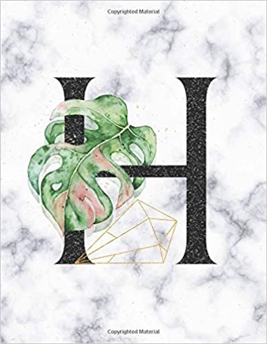okumak H: Monogram Initial Notebook for Women and Girls, Marble Tropical leaf 8.5 x 11 blank college ruled journal