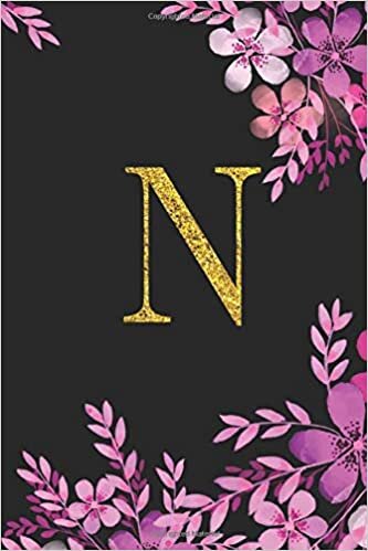 okumak N. Monogram Initial N Letter Blank Lined Personalized Gift Journal Notebook. Pretty Watercolor Flower Floral Gold Letter Cover Design. 6x9. 120 Pages.