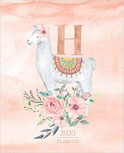 okumak 2020 Planner H: Llama Rose Gold Monogram Letter H with Pink Flowers (7.5 x 9.25 in) Horizontal at a glance Personalized Planner for Women Moms Girls and School