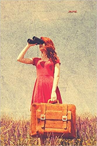 okumak Journal: Fine Art Journal Girl In Red Dress Field Binoculars Suitcase Journal Art notebook Journal Gift