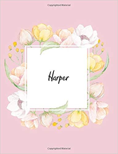 okumak Harper: 110 Ruled Pages 55 Sheets 8.5x11 Inches Water Color Pink Blossom Design for Note / Journal / Composition with Lettering Name,Harper