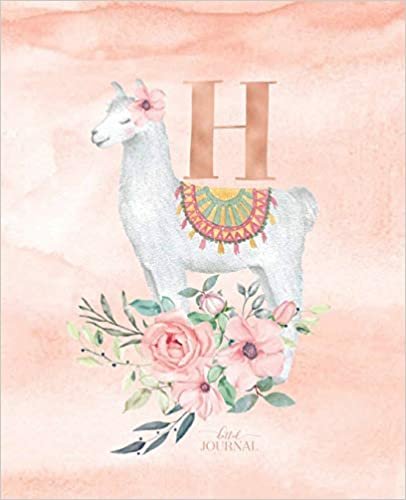 okumak Dotted Journal: Dotted Grid Bullet Notebook Journal Llama Alpaca Rose Gold Monogram Letter H with Pink Flowers (7.5” x 9.25”) for Women Teens Girls and Kids