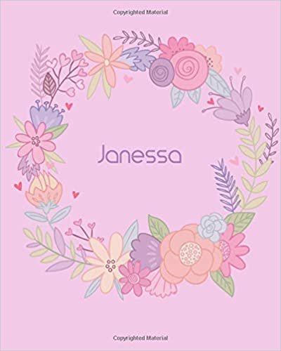 okumak Janessa: 110 Lined Pages 8x10 Cute Pink Blossom Design with Lettering Name for Girl, Journal, School and Self Note,Janessa