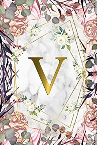 okumak V: Pretty Monogram Initial V Wide Ruled Notebook for Women, Girls &amp; School - Personalized Wide Lined Journal &amp; Diary - Abstract Gold Lined &amp; Floral Print