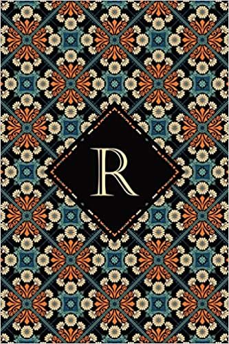 okumak R: Monogrammed blank lined journal: Beautiful and classic: Ornate cream, orange and blue pattern design