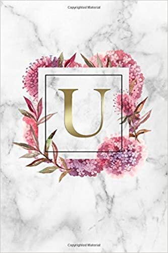 okumak U: Adorable Pink Floral Initial Monogram Letter U Blank Dot Grid Bullet Notebook for Writing &amp; Notes - Natural Siberian Marble Personalized Journal &amp; Diary for Girls &amp; Women with Dot Gridded Pages