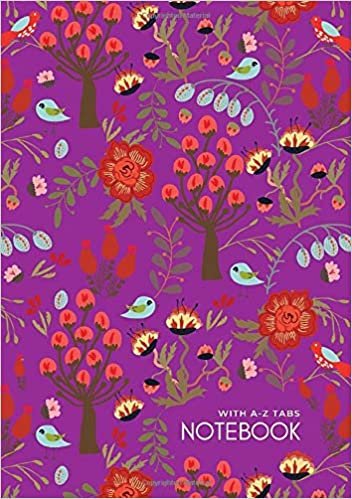okumak Notebook with A-Z Tabs: A5 Lined-Journal Organizer Medium with Alphabetical Section Printed | Birds in Forest Design Purple