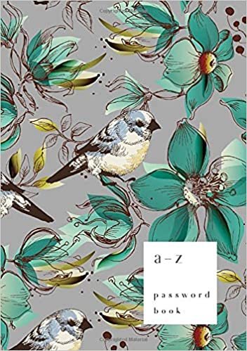 okumak A-Z Password Book: A5 Medium Password Notebook with A-Z Alphabet Index | Large Print Format | Retro Bird Floral Design | Gray