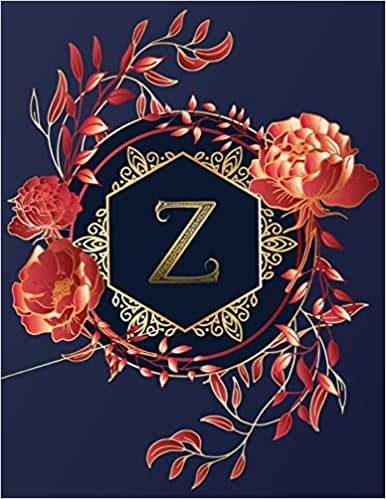 okumak Journal Notebook Initial Letter &quot;Z&quot; Monogram: Elegant, Decorative Wide-Ruled Diary. Featuring Unique Red/Peach Roses &amp; leaf design,Navy Blue ... Navy/Gold/Red Rose Initial Letter Monogram)