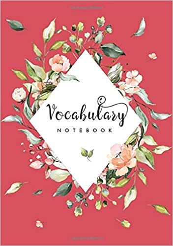 okumak Vocabulary Notebook: A5 Notebook 3 Columns Medium | A-Z Alphabetical Tabs Printed | Beautiful Diamond Floral Frame Design Red