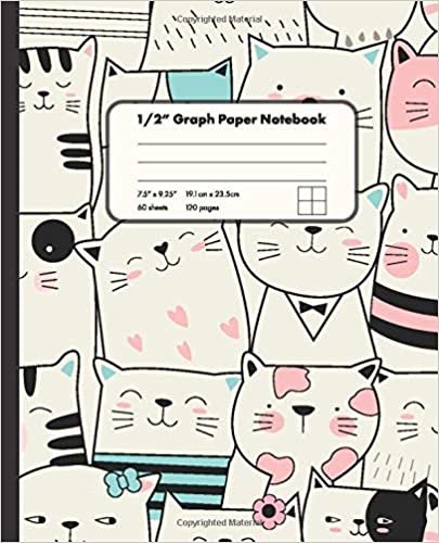 1/2" Graph Paper Notebook: Cute Cartoon Kittens And Puppies 1/2 Inch Square Graph Paper Notebook | 7.5" x 9.25" Graph Paper Notebook for Girls Kids Teens Students for Home School