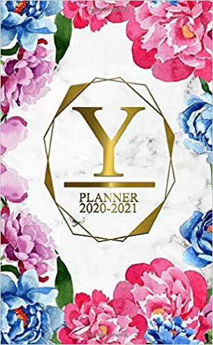 Y: Two Year 2020-2021 Monthly Pocket Planner | 24 Months Spread View Agenda With Notes, Holidays, Password Log & Contact List | Marble & Gold Floral Monogram Initial Letter Y