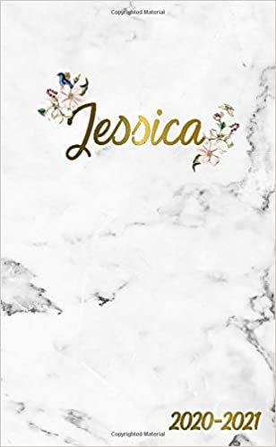 Jessica 2020-2021: 2 Year Monthly Pocket Planner & Organizer with Phone Book, Password Log and Notes | 24 Months Agenda & Calendar | Marble & Gold Floral Personal Name Gift for Girls and Women