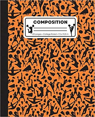 Composition: College Ruled Writing Notebook, Orange Cheerleading Cheer Pattern Marbled Blank Lined Book