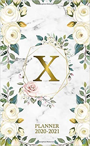 X 2020-2021 Planner: Marble Gold Floral Two Year 2020-2021 Monthly Pocket Planner | 24 Months Spread View Agenda With Notes, Holidays, Password Log & Contact List | Monogram Initial Letter X