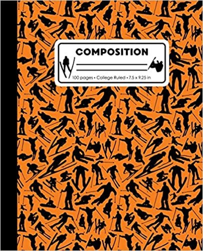 Composition: College Ruled Writing Notebook, Orange Ski Snowboard Boy Pattern Marbled Blank Lined Book