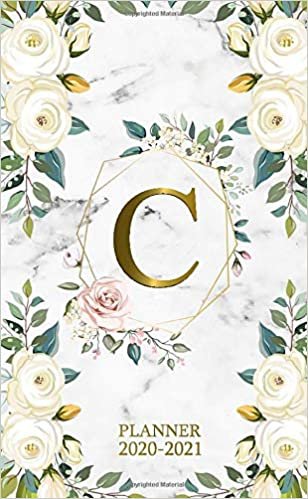 C 2020-2021 Planner: Marble Gold Floral Two Year 2020-2021 Monthly Pocket Planner | 24 Months Spread View Agenda With Notes, Holidays, Password Log & Contact List | Monogram Initial Letter C