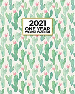 2021 One Year Weekly Planner: Succulent Watercolor Cactus Desert Art | Annual Calendar | Perfect for Work Home Students Teachers | Weekly Views to ... | December January | Simple Effective