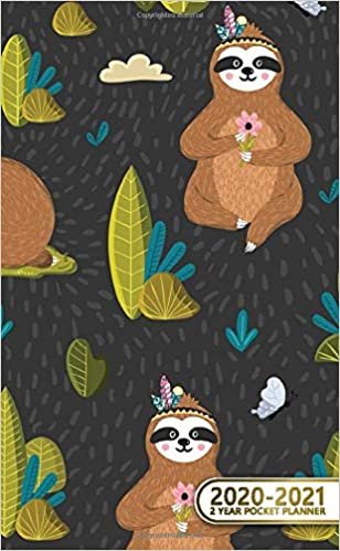 2020-2021 2 Year Pocket Planner: Pretty Two-Year Monthly Pocket Planner and Organizer | 2 Year (24 Months) Agenda with Phone Book, Password Log & Notebook | Nifty Sloth & Floral Pattern