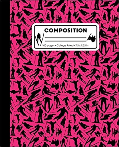 Composition: College Ruled Writing Notebook, Hot Pink Ski Snowboard Boy Pattern Marbled Blank Lined Book indir