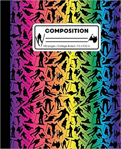 Composition: College Ruled Writing Notebook, Rainbow Ski Snowboard Boy Pattern Marbled Blank Lined Book