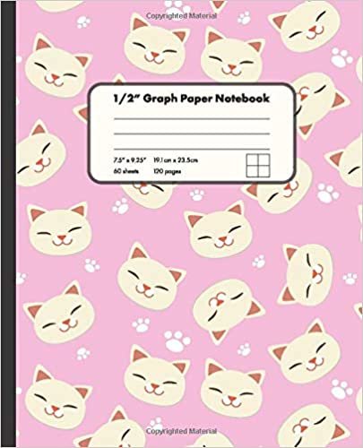 1/2" Graph Paper Notebook: Cute Cats and Paw Prints On Pink Background 1/2 Inch Square Graph Paper Notebook For Math And Drawing | 7.5" x 9.25" Graph ... for Girls Kids s Students for Home School