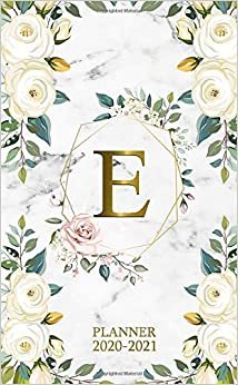 E 2020-2021 Planner: Marble Gold Floral Two Year 2020-2021 Monthly Pocket Planner | 24 Months Spread View Agenda With Notes, Holidays, Password Log & Contact List | Monogram Initial Letter E