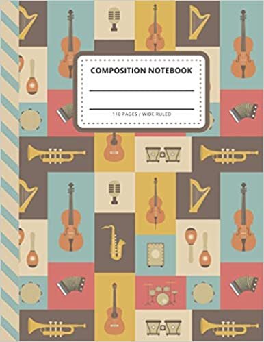 Composition Notebook: Violin Cello Harp Trumpet - Instrument Music Lover Pattern / Wide Ruled Notebook Paper for Kids / Large Writing Journal for ... / Back to School for Boys Girls Children